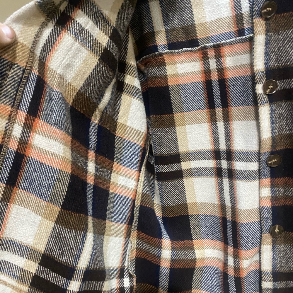 Flannel shacket. Plaid Jacket - Blue, Brown, Cream. Womens size L - Picture 3 of 6